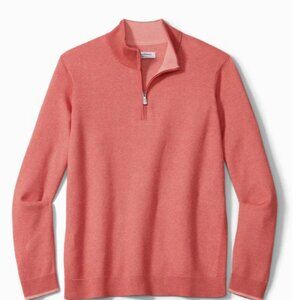 NWT Tommy Bahama Men's Coolside IslandZone Half-Zip Red Sail Sweater